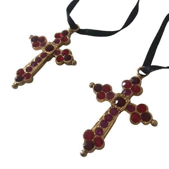 Gemstone / Gold Cross Pendants - set of 2 - Picture 3 of 7